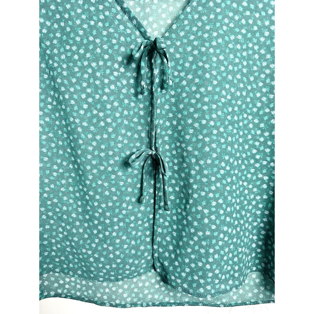 Art Class Girls XL 14 Green Floral Tie Front Blouse Long Sleeve Bell Cuff Spring - Picture 8 of 10